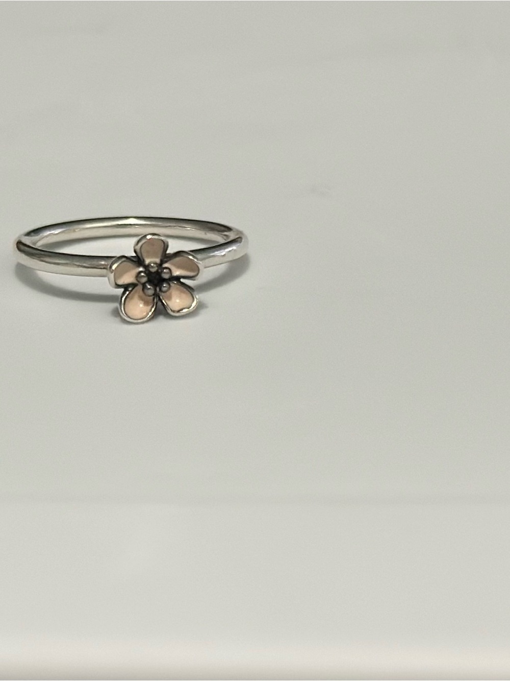 Pandora Silver Ring with Peach Flower Enamel